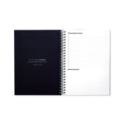 An A5 infinite diary with a black cover, spiral binding, and blank pages for notes and a to-do list.
