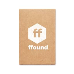 A brown cardboard box with a hexagonal logo featuring the letters "ff" and the word "ffound."