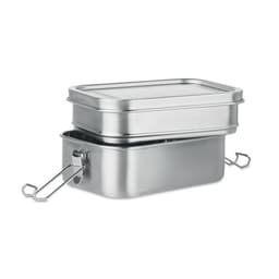 A stainless steel lunch box set featuring two stacked containers with handles. The containers have a sleek, silver finish.
