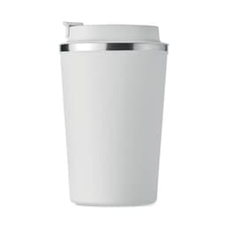 A white drink bottle with a silver band at the top and a flip-top lid is displayed.
