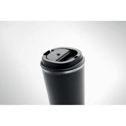 A black drink bottle with a lid featuring a spout and a large opening, designed for easy access.