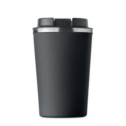 A black drink bottle with a grey lid and a simple design, featuring a logo on the front.