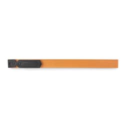 An orange drink bottle with a black lid, featuring a sleek design and a logo on the side.