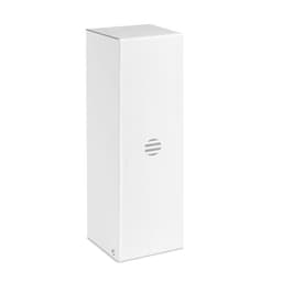 A white packaging box with a simple logo design on one side. The box is tall and rectangular.