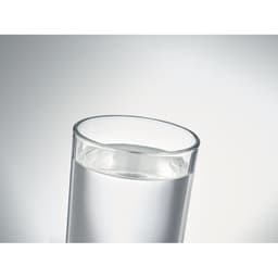 A glass filled with clear water, featuring a smooth rim and a simple design.