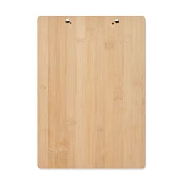 A wooden clipboard made of bamboo, featuring a smooth surface and two clips at the top.