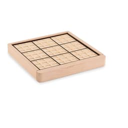 A wooden Sudoku board with a square grid of nine smaller squares, featuring a textured surface.