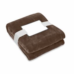 A folded brown blanket wrapped with a white band, displaying an empty label in the centre.
