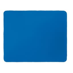 A blue promotional product with a smooth surface and rounded corners, featuring a logo.