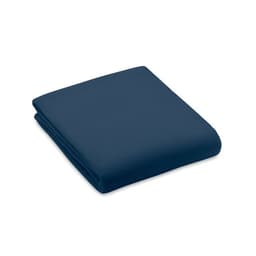 A folded navy blue blanket with a smooth texture. The blanket is neatly arranged and has no visible branding.