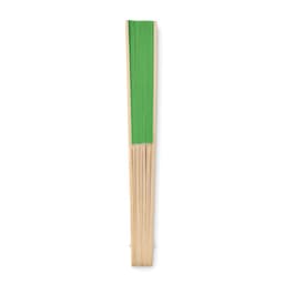 A fanny paper product with a green top and natural wooden base, featuring a logo.