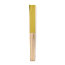A pack of thin yellow fettuccine pasta with bamboo-like ends, displayed vertically. It has a simple design and a logo.