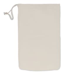 A drawstring bag in natural cream colour, featuring a simple design and a cord closure.
