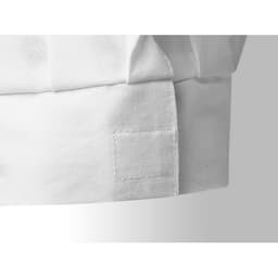 A white chef's hat with a neatly folded brim, featuring a plain patch on the side.