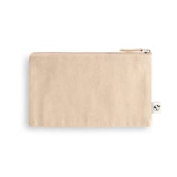 A beige multifunction bag made of recycled cotton and polyester, featuring a zipper and a small logo.