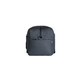 A dark grey duffle bag made from 600D recycled polyester with a front pocket and zipper closure.