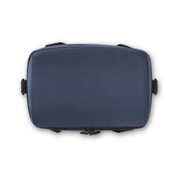 A navy padded cooler bag made from recycled polyester with zippers and dual handles. Features a logo.