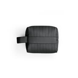 A black PU handbag featuring a textured design and a handle. It has a logo on the side.
