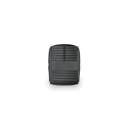 A black PU handbag with a textured design and a zip closure, featuring a logo on the surface.