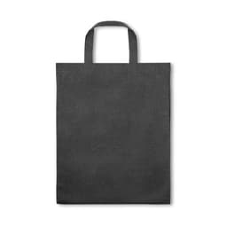 A foldable bag in dark grey, made of cotton, recycled cotton, and polyester, featuring two handles.