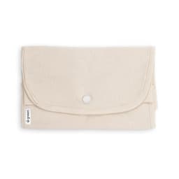 A foldable bag in cream featuring a clasp closure and a logo. Made from cotton, recycled cotton, and polyester.