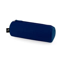 A navy blue multi-purpose case made of recycled felt, featuring a zip closure and a logo.