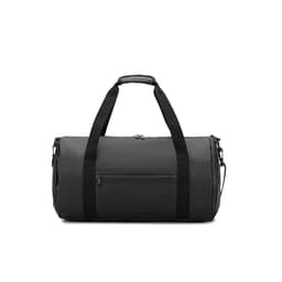A cylindrical black sports bag made from high-density 600D recycled polyester with a side compartment for shoes.