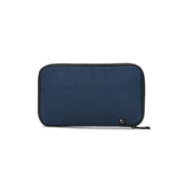 A blue organiser bag made from high-density 600D recycled polyester, featuring a spacious main compartment and a logo.