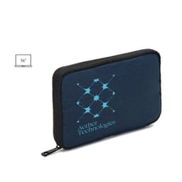 A navy organiser bag made of recycled polyester, featuring a spacious main compartment and a logo.