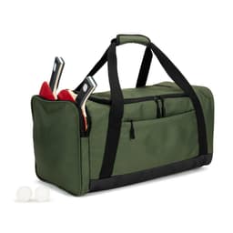 A green duffle bag made from 600D recycled polyester, featuring two paddle slots and two white balls.