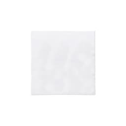 A white RPET cloth with a scalloped edge, featuring a branding logo in one corner.