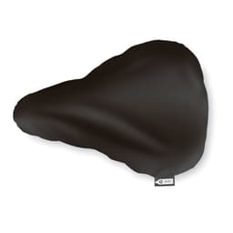 A bike seat cover in black, featuring a smooth surface and a small logo on the side.