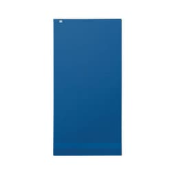 A blue promotional drink bottle with a logo, featuring a sleek and modern design.