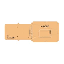 A flat, orange packaging box for the Moore Board Oak with a built-in handle, featuring a logo.