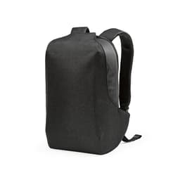 A black backpack made from anticut fabric, featuring a TSA lock and a sleek design. It has a logo on the side.