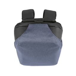 A blue and black backpack featuring a TSA lock and anticut fabric, with a logo visible on the design.