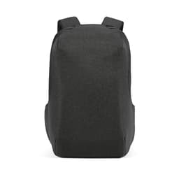 A black backpack with a sleek design, featuring a TSA lock and anticut fabric. Includes a logo on the exterior.