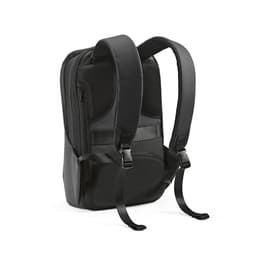 A black backpack with adjustable straps, featuring a sleek design and a secure TSA lock.
