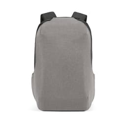 A grey backpack featuring a TSA lock and anticut fabric, designed with a sleek and modern look.
