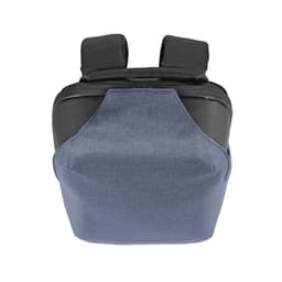 A grey and black backpack featuring a TSA lock, anticut fabric, and a logo.