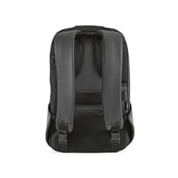 A black backpack with padded straps, featuring an anticut fabric and a TSA lock. It has a logo on the side.