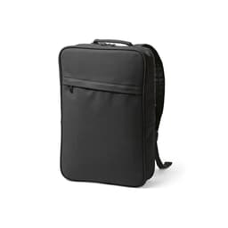 A black backpack with a sleek design, featuring a front zip pocket and adjustable straps. Suitable for a 17" laptop.