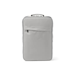 A grey backpack with a sleek design, featuring a front pocket and a logo. Fits a 17" laptop and has a comfortable handle.