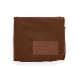 A brown fleece blanket featuring a customisable patch for branding or personalisation.