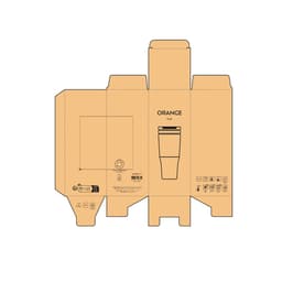 A drink bottle packaging in orange, featuring a triple wall design and a leakproof cap. Includes a logo.