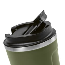 A drink bottle featuring a green double-wall design with a black leakproof lid and a silver rim.