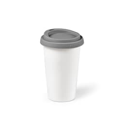 A drink bottle featuring a white ceramic body and a grey coloured lid, designed with a double wall for insulation.