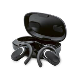 Aerotunes earbuds in a black charging case, featuring an open ear design and hooks for secure fit.