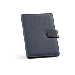 A navy blue A5 folder with a rPU closure and 64 FSC® sheet notepad inside. It features a small logo.