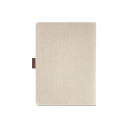 A beige A5 folder made from rCotton with a rPU closure and a brown tab. It includes a 64 FSC® sheet notepad inside.